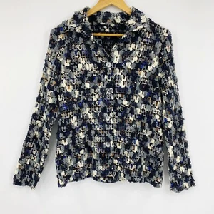 Damen Art to Wear Fuzzy Boucle Strickhemd mit Knöpfen schwarz grau Gr. S - Bild 1 von 4