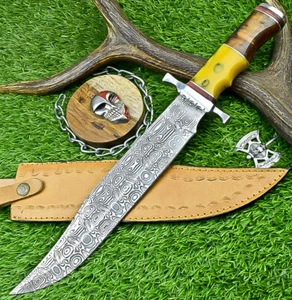 LAMA IN ACCIAIO J2 FATTA A MANO PERSONALIZZATA. BOWIE COLTELLO, COLTELLO DA CACCIA, CON FODERO, UN-8056 - Foto 1 di 10
