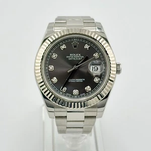 ROLEX DATEJUST II 116334 RHODIUM DIAMOND DIAL FLUTED BEZEL S/S 41MM B+P 2018 - Picture 1 of 20