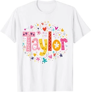 Girl Taylor First Name Personalized Groovy 80's Pink Graphic T-Shirt - Picture 1 of 4