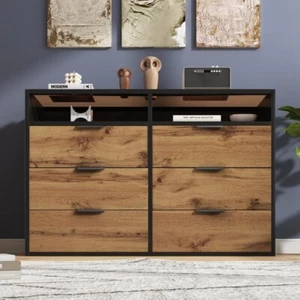 Modern 6 Drawer Sideboard Cabinet with Shelves Oak Chest Storage Unit - Picture 1 of 10