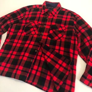 vtg Woodland Flannel Shirt 17-17 1/2 Red Buffalo Plaid Virgin Acrylic Korea EUC - Picture 1 of 19