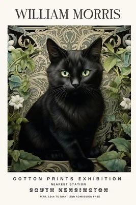 William Morris Vintage Black Cat Cotton Exhibition Prints Wall Poster Print - Изображение 1 из 4