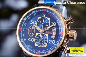 NUEVO Reloj Cronógrafo Invicta Aviator Para Hombres Chapado en Oro Rosa 18K Esfera Azul Taquí S.S - Imagen 1 de 8