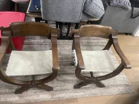 Antique Suede Walnut Italian Savonarola Dante Chair Set (2) Cover