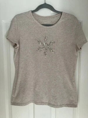 Beaded Sparkly Snowflake T Shirt Large Heathered Beige Teacher Normcore - Image 1 of 3