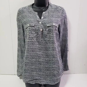 Holding Horses Womens Shirt Size 4 Blue White Tulip Pattern Long Sleeve Blouse - Picture 1 of 18