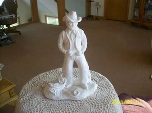 Cowboy With Saddle White Chalk Resin Material Large Vintage Marked Figurine - Picture 1 of 8