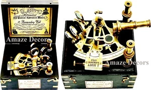 J. Scott Antique Brass Ship Sextant With Two Extra Telescope in Hardwood Box - Picture 1 of 8