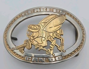 Navy Seabees Usn Trench Art Philippines WWII ? Scpo Uss 70s Vintage Belt Buckle - Picture 1 of 2