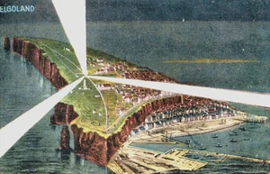 AK HELGOLAND bei Nacht, Leuchtturm strahlt, Vogelschau 10/20er - Bild 1 von 1