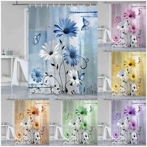 Daisy Garden Extra Long Fabric Shower Curtain Waterproof Flower Bathroom Set - Picture 1 of 17