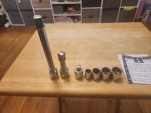 Vintage Handwerker Steckschlüssel & Verlängerungen verschiedene Größen Steckschlüssel Posten von 7 Stck USA - Bild 1 von 14