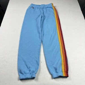 Aviator Nation Girls Sweatpants Sz 14 Blue Rainbow Stripe Pullover Joggers - Picture 1 of 13