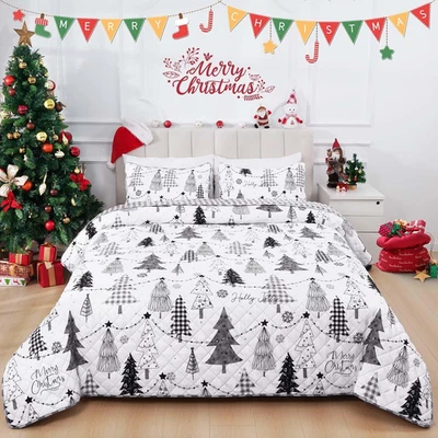 Juego de edredón de Navidad Queen, juego de cama reversible de 3 piezas con árboles, copos de nieve Foto 1 de 4