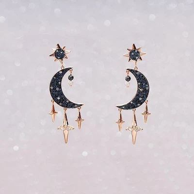 Brincos femininos Swarovski Mysterious Moon, com cristais, estrelas, lua, p - Imagem 1 de 4