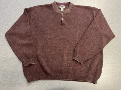 VTG L.L. Bean Marled Burgundy Cotton Knit Henley Sweater—XL Made in USA - Image 1 of 4