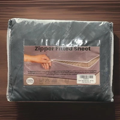 Sábana Ajustable King Size con Cremallera 100% Microfibra Bolsillo Profundo A Prueba de Ácaros Polvo Gris Foto 1 de 4