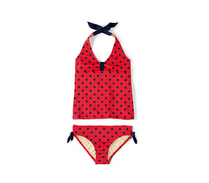 Lands'End Girls Halter Tankini Swimsuit Set Compass Red Dot Size 7 #478699 J