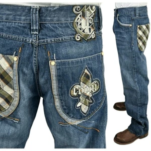 Coogi Vintage Jeans Fleur De Lis Embroidered Green Plaid Patches Size 34 x 34 - Picture 1 of 14