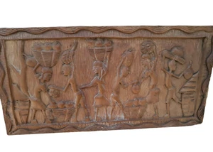 Vintage Haitian Culture Carrying Baskets Wooden Hand Carved Haiti 1970 13"x 26" - Picture 1 of 12