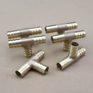 6PCS Water 3-Way Brass Tee T Fitting Hose Air Fuel Barb Connector 1/2"(12mm) - Picture 1 of 8