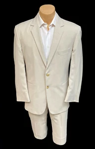 Men's Sand Tan Suit with Flat Front Pants Spring Summer Wedding Groom 40R 34W - Picture 1 of 4