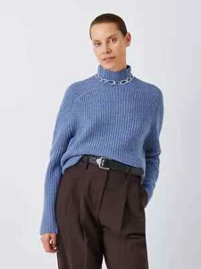 John Lewis Jumper Donegal Denim Blue Ribbed Wool Mock Neck UK 12 - BNWT RRP £55 - Picture 1 of 15