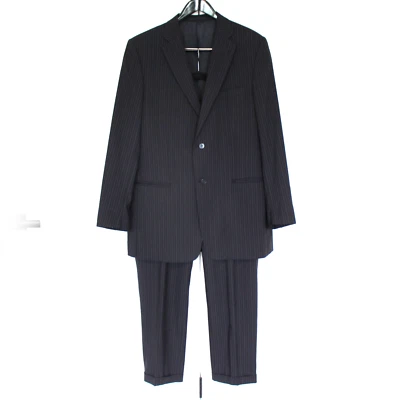 VERSACE Black Wool Pinstripe 2 Pc Suit Jacket Pants 56 Single Breasted Blazer - Image 1 of 4