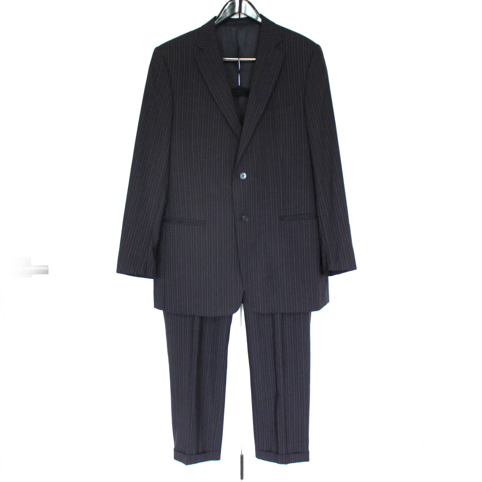 VERSACE Negro Lana Rayas 2 Piezas Traje Chaqueta Pantalones 56 Blazer de un solo pecho Foto 1 de 4