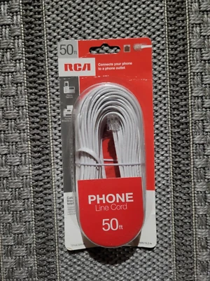 RCA 50 FT PHONE LINE CORD MODULAR TELEPHONE CABLE WHITE TP443WHR, New! - Image 1 of 2