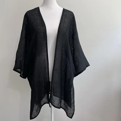 BEAUTIFUL PEOPLE Lino Kimono Plumero Top Mujer Negro Frente Abierto Capas Prendas de abrigo Foto 1 de 4