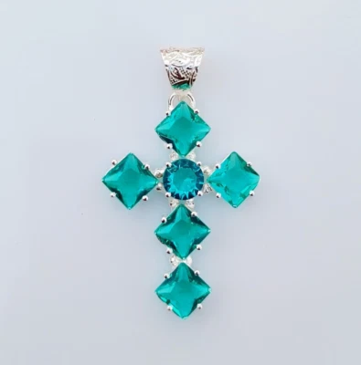 Tourmaline Cross Pendant 925 Sterling Silver Handmade Gemstone Jewelry 2.20 Inch - Image 1 of 4