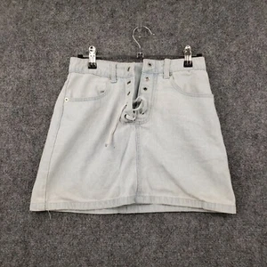 FOREVER 21 Womens Skirt Size 24 Blue A-Line Mini Casual Lace-Up Light Wash Denim - Picture 1 of 10