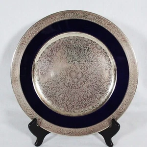 RARE ANTIQUE LENOX SET OF 12 PATTERN V58BQ COBALT ENCRUSTED SILVER DINNER PLATES - Picture 1 of 6