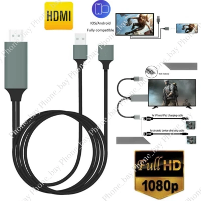 1080P HDMI Mirroring Cable Phone to TV HDTV Adapter Cord for iPhone iPad Android - Image 1 of 4