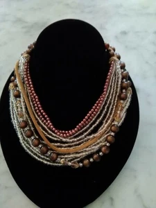 Multi Strand Multicolored Beaded Necklace brown And Purple Tones, HASKELL?? - Picture 1 of 8