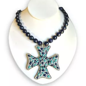 Heidi Daus "Jet Set" Pave Crystal Maltese Cross Necklace - Picture 1 of 7