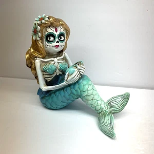 Halloween Sugar Skull Meerjungfrau Skelett Tag der Toten Figur Muschel Mexikaner - Bild 1 von 9