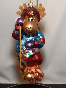 ORNAMENTO DE NAVIDAD de vidrio soplado a mano de alce 7" grande pabellón de esquí esquí esquí DE COLECCIÓN RARO - Imagen 1 de 12