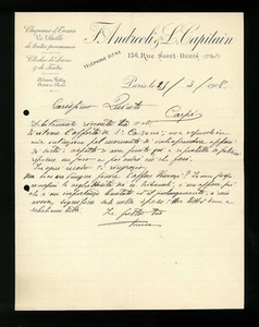 LETTERE COMMERCIALI F. ANDREOLI & L. CAPITAIN  PARIGI 1908 - Picture 1 of 1