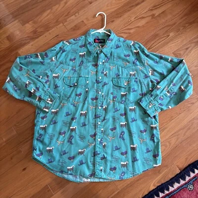 Vintage J.G. Marrón Western Manga Larga Con Botones Para Hombre XL Tema Vaquero Perla Foto 1 de 4