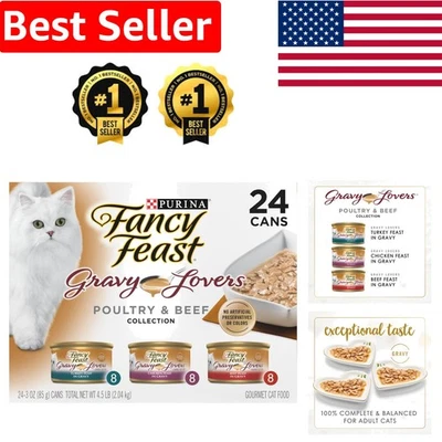 Comida para gatos Luxury Gravy Lovers - Variedad de aves y carne de res, 24 x 3 oz. Latas de Purina Foto 1 de 4