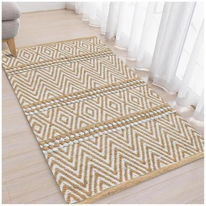 Alfombra a rayas de algodón de yute para sala de estar 24x36 pulgadas - marfil natural - Mach... - Imagen 1 de 9