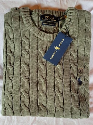 Suéter Olive Polo Ralph Lauren Para Hombre Tejido con Cable, Nuevo con Etiquetas Foto 1 de 4