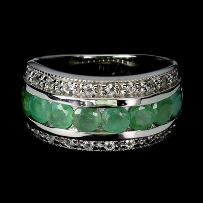 925 Anello Argento Sterling Rotondo Smeraldo 4mm Acquamarina Gemma Misura 7.5 - Immagine 1 di 4