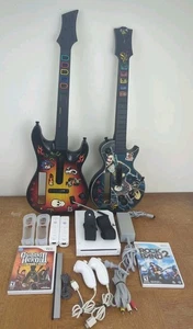 Wii Console Bundle - Guitar Hero Game + Controllers + 2 Guitars + Cords - TESTED - Bild 1 von 23