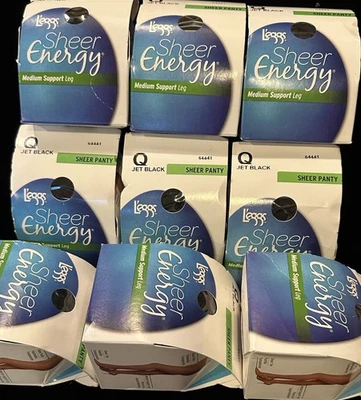LOTE 9 pares de calcinha L’eggs Sheer Energy Sheer suporte médio perna jato preto tamanho Q - Imagem 1 de 4
