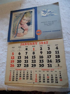 January through December 1947 Gulf Oil gasoline Christmas calendar 16“ x 11“ - Picture 1 of 5