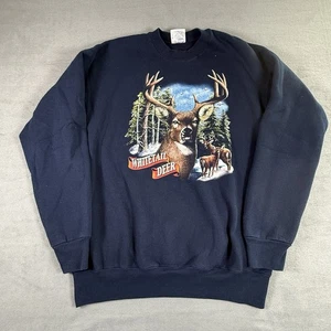 Vintage Blue WHITETAIL DEER Forest Nature Print Pullover Sweatshirt Size 2XL - Picture 1 of 6